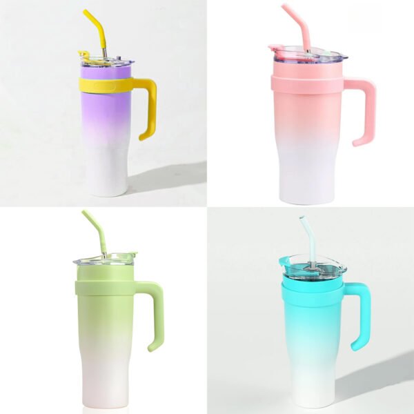 Gradient Stainless Steel Tumbler with Handle & Steel Straw With Rubber Tip - 1200ML