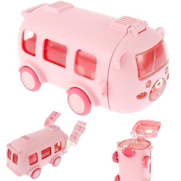 School Bus Portable Water Bottle in Bus Shape With Strap & Straw For Kids 500ml