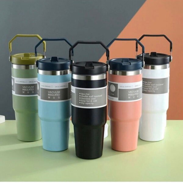 Imported 30oz Stainless Steel Insulated Tumbler with Handle Leakproof Lid and Straw