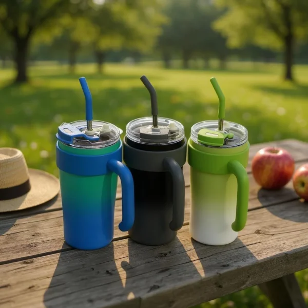 MSZM Gradient Stainless Steel Tumbler with Handle & Steel Straw With Rubber Tip - 860ML