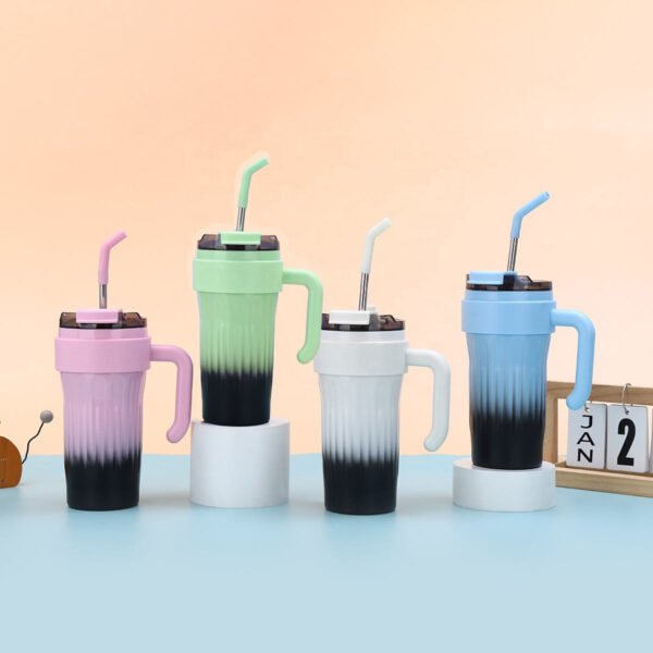 MSZM Gradient Texture Stainless Steel Tumbler with Handle & Straw - 860ML